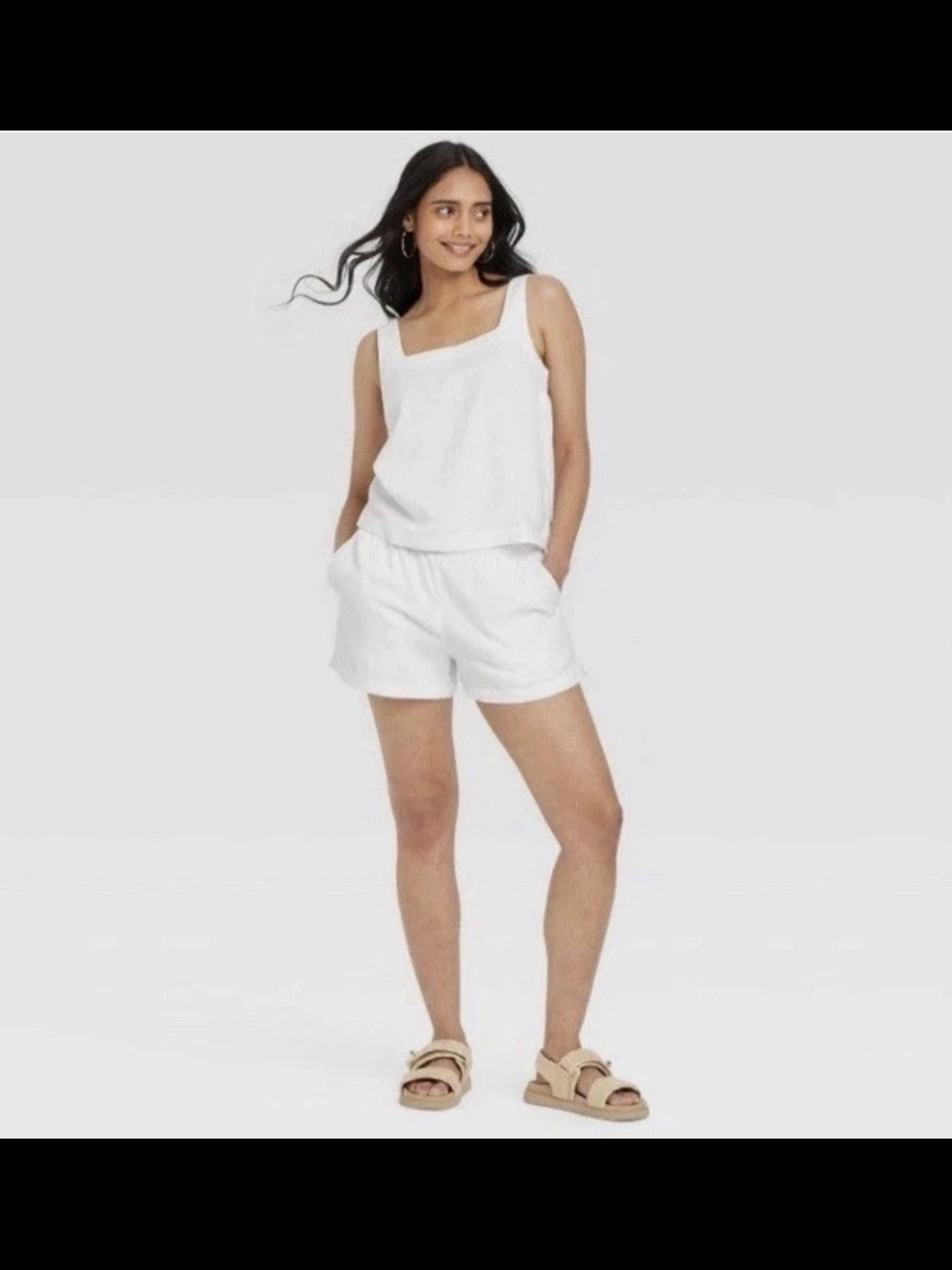 White Linen Blend Pull-on Womens Shorts Size 1X/ XXL
